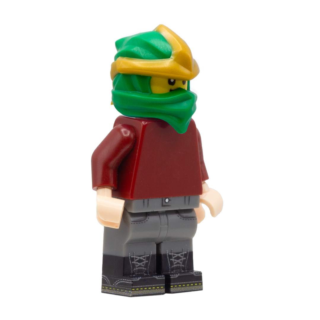 Minifigure wearing a LEGO Ninjago green and gold headwrap.