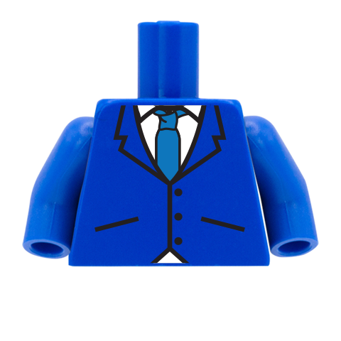 Sharp Buttoned Up Suit With Blue Tie - Custom Design Minifigure Torso