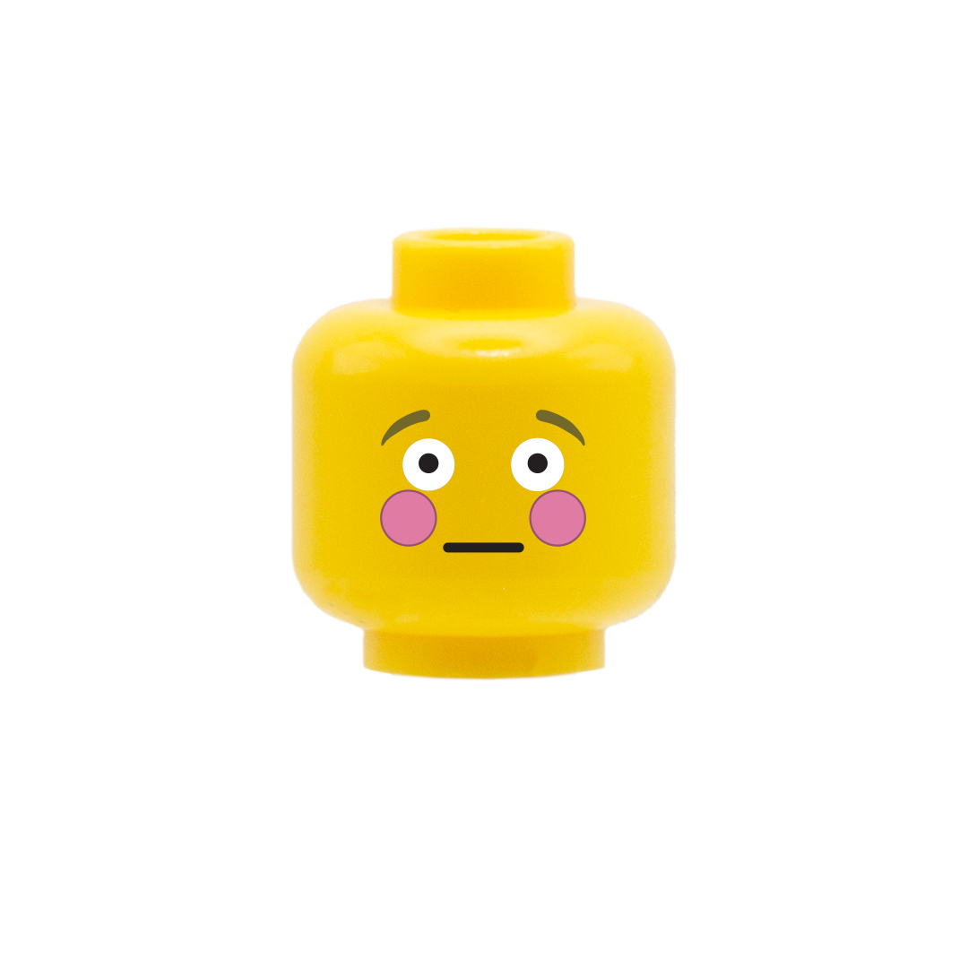 custom printed shocked blushing emoji LEGO head