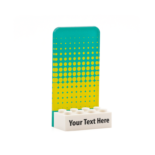 Screen Tone Yellow & Teal Single Display - Laser Cut Display with Personalised LEGO Brick