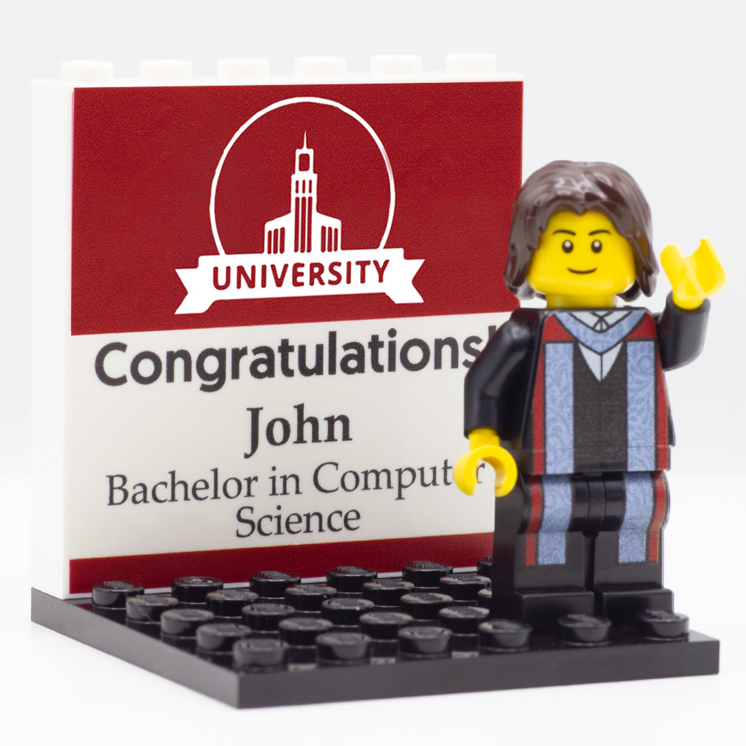 university graduate personalised LEGO display back panel