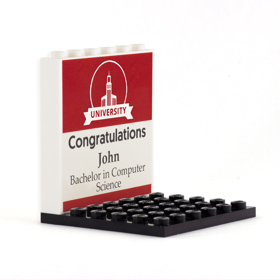 university graduate personalised LEGO display back panel