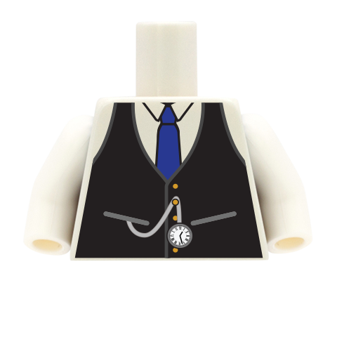 Waistcoat, Pocket Watch, Shirt and Tie - Custom Design Minifigure Torso