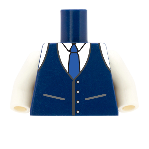 Waistcoat, White Shirt and Tie (Change Colours) - Custom Design Minifigure Torso