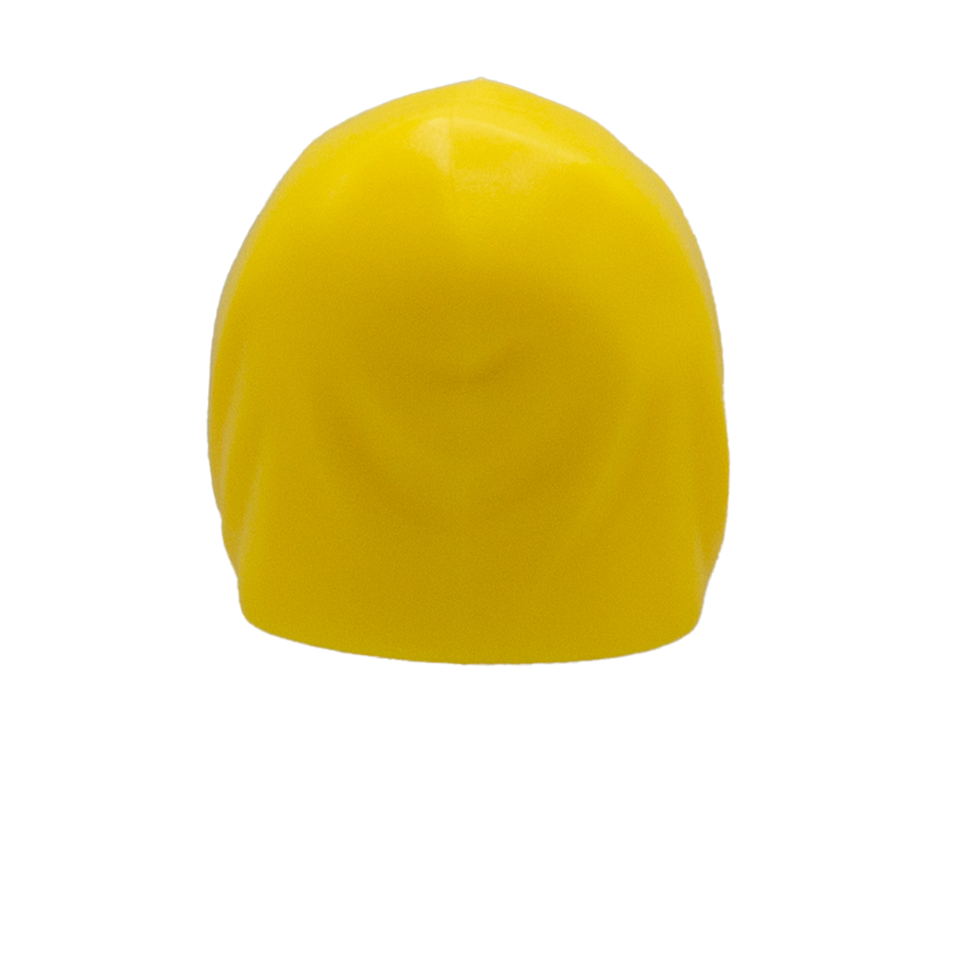 Yellow LEGO hood minifigure accessory. Rear view.