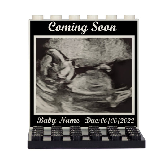 Personalised Black and White Baby Scan Backpanel - Custom Design LEGO Display Panel and Stand