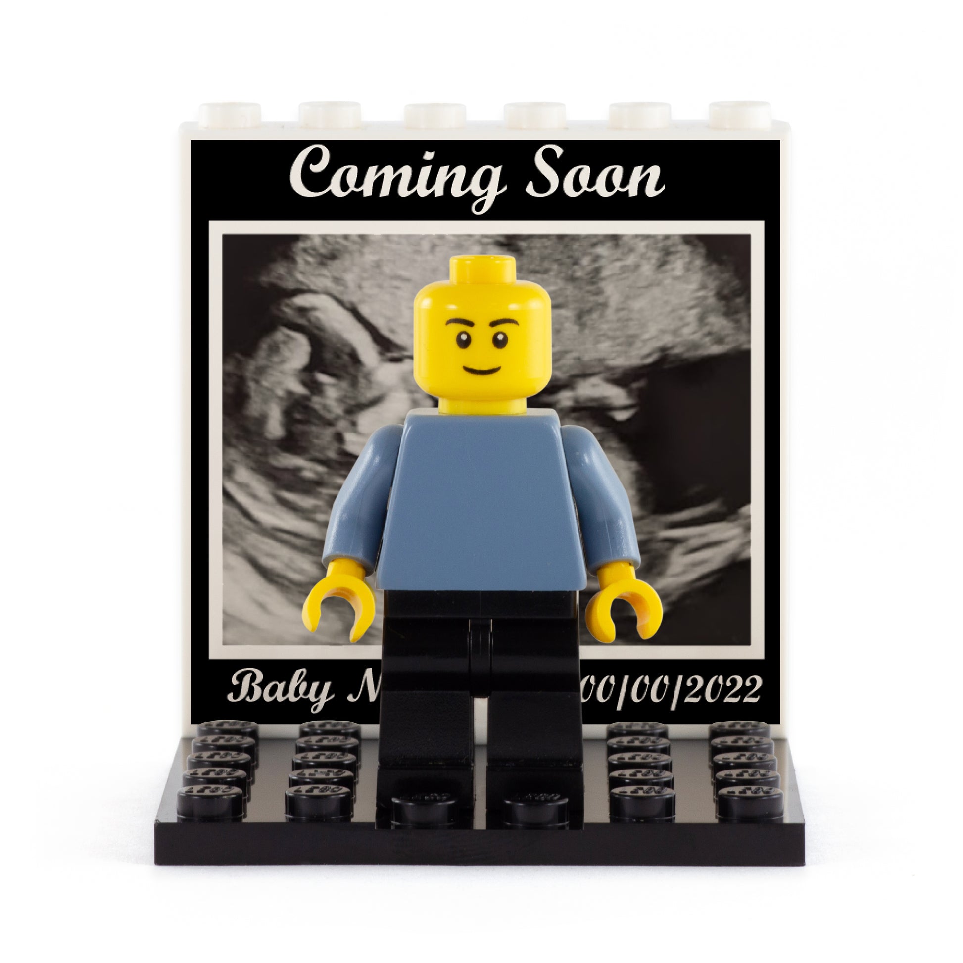 Personalised Black and White Baby Scan Backpanel - Custom Design LEGO Display Panel and Stand