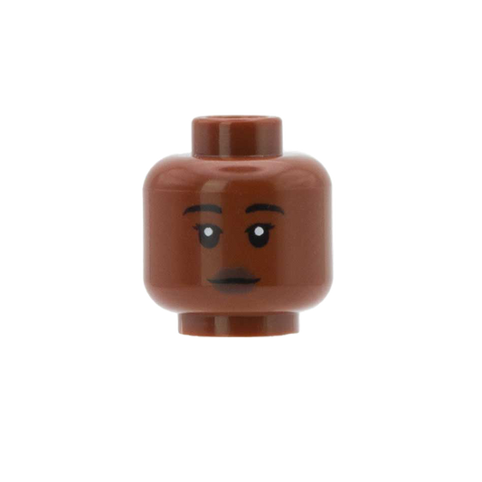 Closed Smile / Open Scowl with Flicked Eyelashes (Dark Skin Tone, Double Sided) - LEGO Minifigure Head