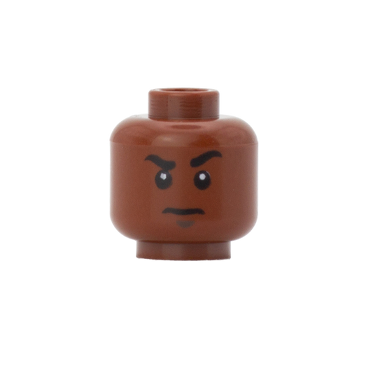 Grr Raised Brows/Scowl (Dark Skin Tone, Double Sided) - LEGO Minifigure Head