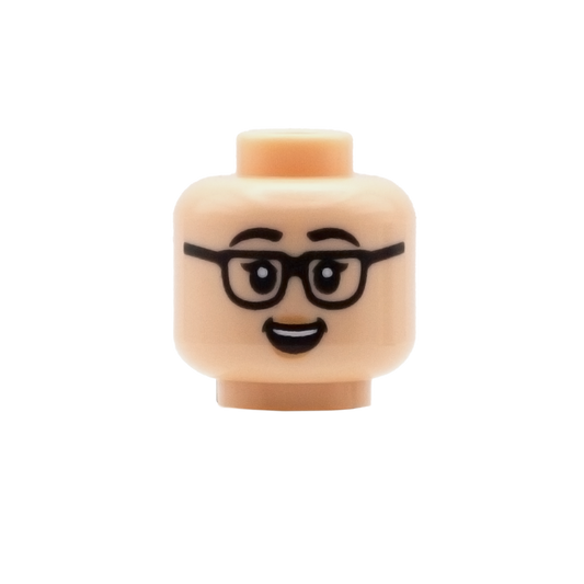 Glasses with Flicked Eyelashes and Surprised Open Smile - Custom Printed Minifigure Head