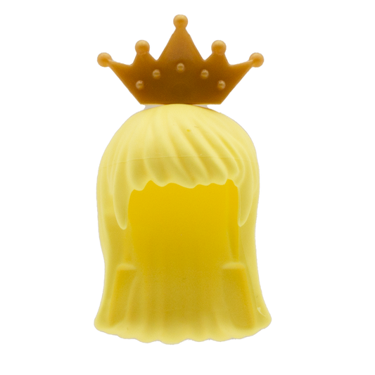 Light Blonde Long Hair with Long Blunt Fringe with Crown/Tiara - LEGO Minifigure Hair