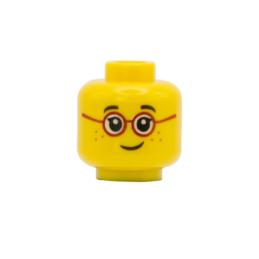 Red Round Glasses, Freckles  - LEGO Minifigure Head