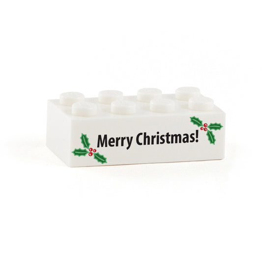 Merry Christmas Holly Display Brick - Custom Printed 2 x 4 Brick