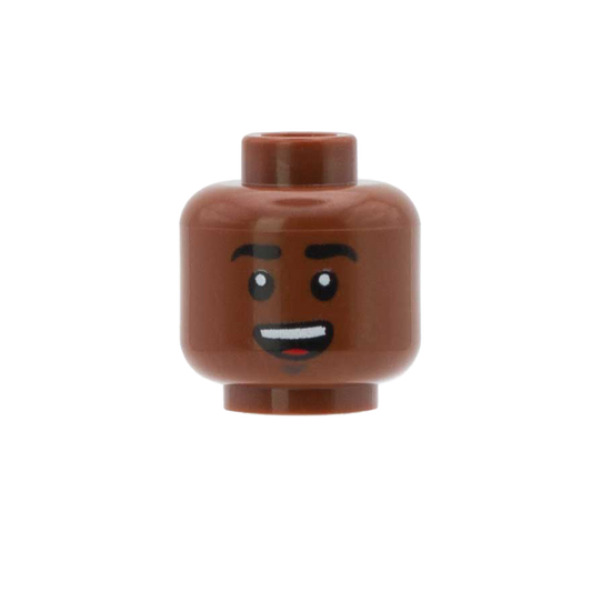 Open Toothy Grin / Shocked (Dark Skin Tone, Double Sided) - LEGO Minifigure Head