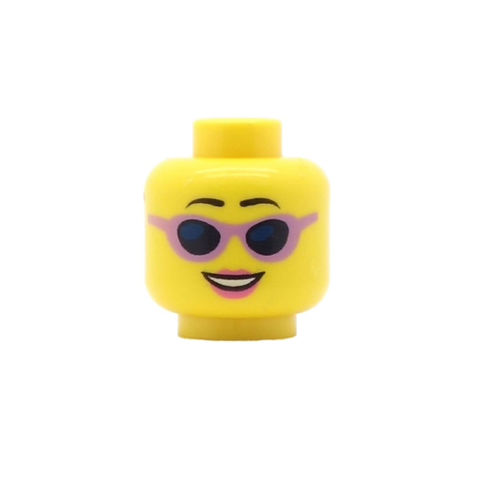 Pink Sunglasses Smile / "Hmmm" Pink Lips (Double Sided) (Yellow Skin Tone) - LEGO Minifigure Head