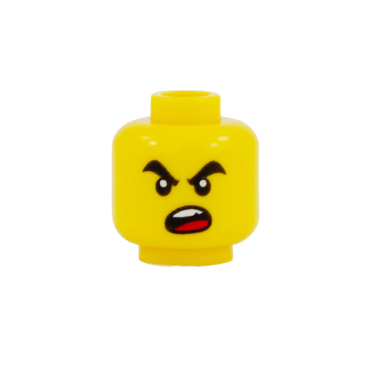 Really Angry Open Mouth / Frightened Expression with Bushy Eyebrows - LEGO Minifigure Head