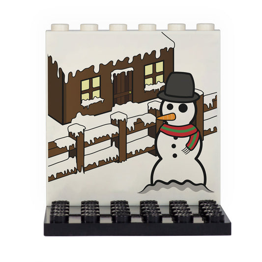 Snowman and Snowy House Christmassy Back Panel- Custom Design Display Panel and Stand