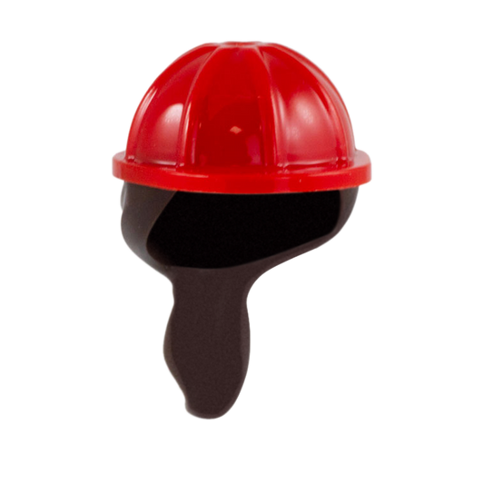 Dark Brown Ponytail with Red Hard Hat - LEGO Minifigure Hair and Hat