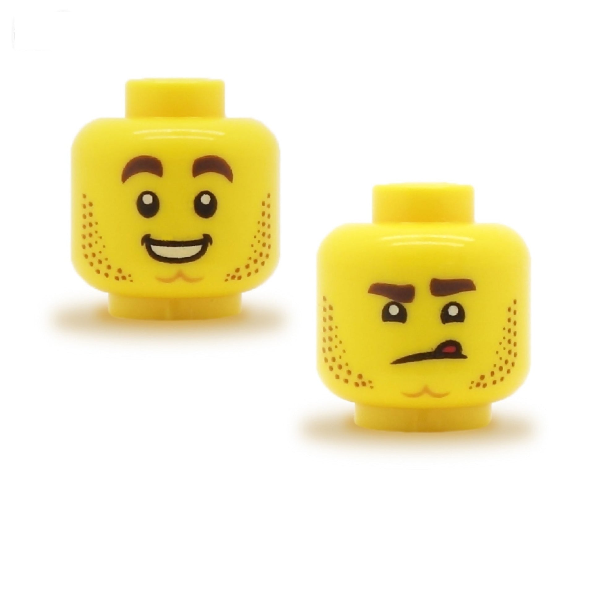 Brown Stubble Open Smile / Tongue Out (Double Sided) - LEGO Minifigure Head