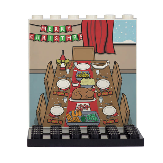 Christmas Dinner Back Panel- Custom Design Display Panel and Stand (festive LEGO)