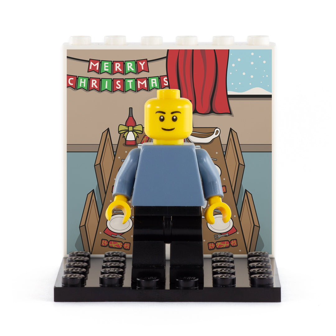 Christmas Dinner Back Panel- Custom Design Display Panel and Stand (festive LEGO)