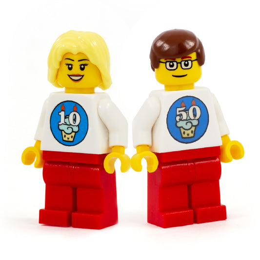 Personalised lego minifigures male and female with custom birthday age torsos 