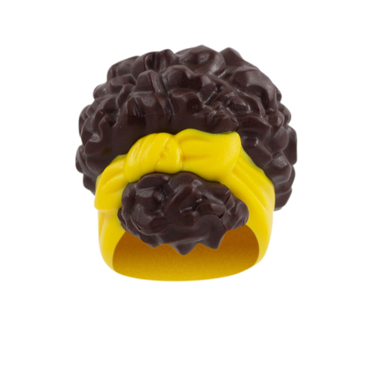 Dark Brown Curly Up Do with Yellow Headband - LEGO Minifigure Hair