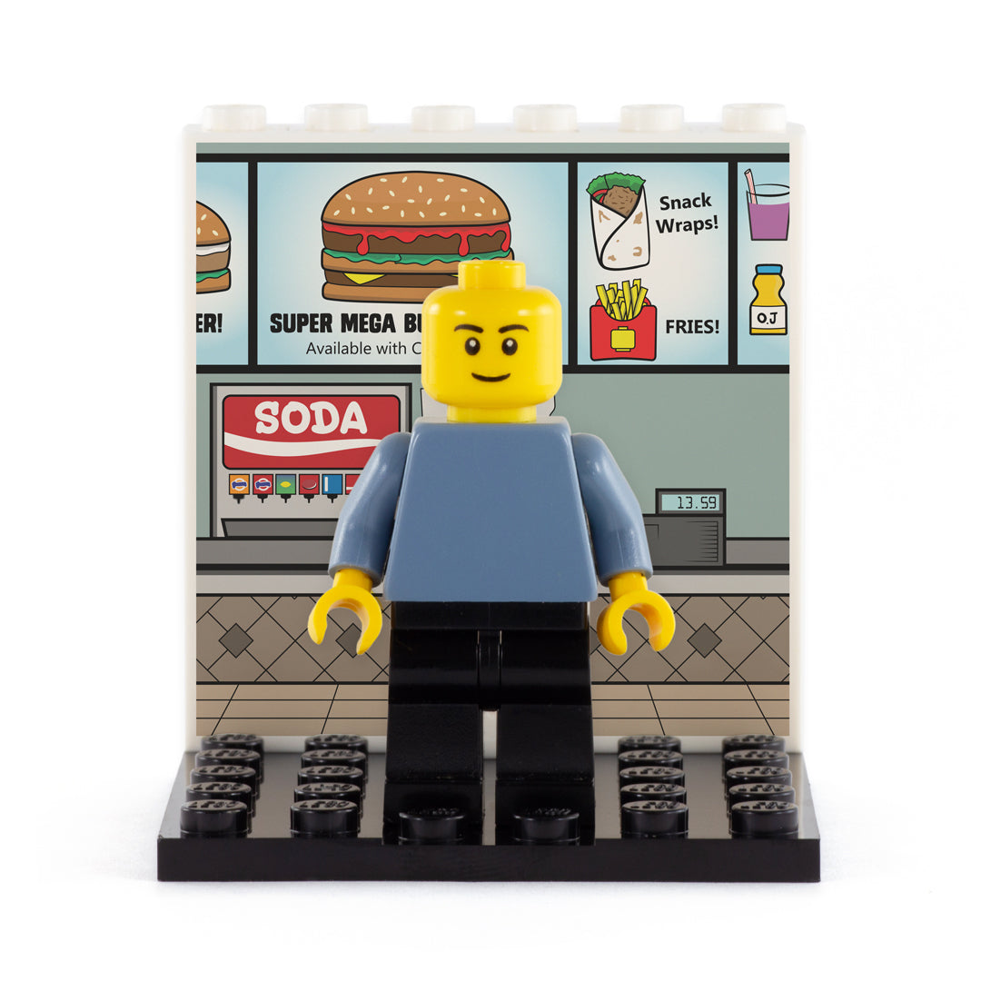 Fast Food Restaurant Back Panel- Custom Design LEGO Display Panel and Stand (McDonalds, Burger King, Wendy's)