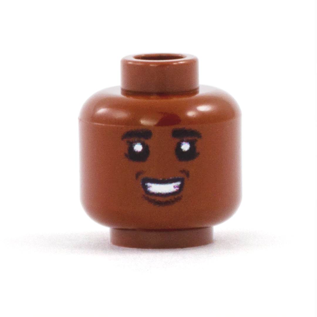LEGO female halfling - custom printed minifigure head, reddish brown / dark flesh skin tone