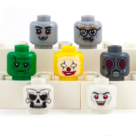 Set of 7 Halloween / Horror Heads - Custom Design LEGO Minifigure Heads