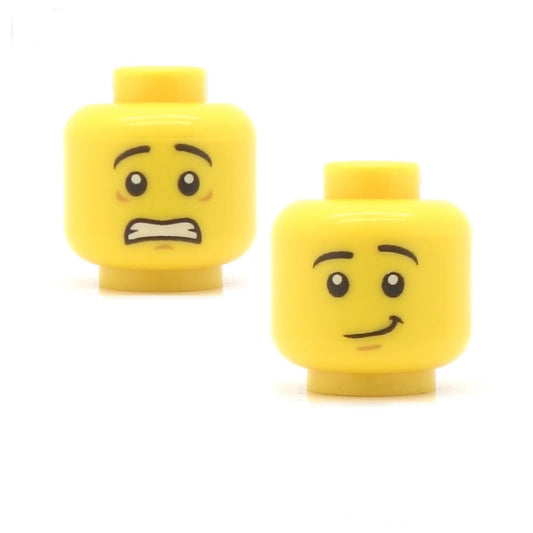 Unisex Scared and Tired / Wry Smile (Double Sided) (Yellow Skin Tone) - LEGO Minifigure Head