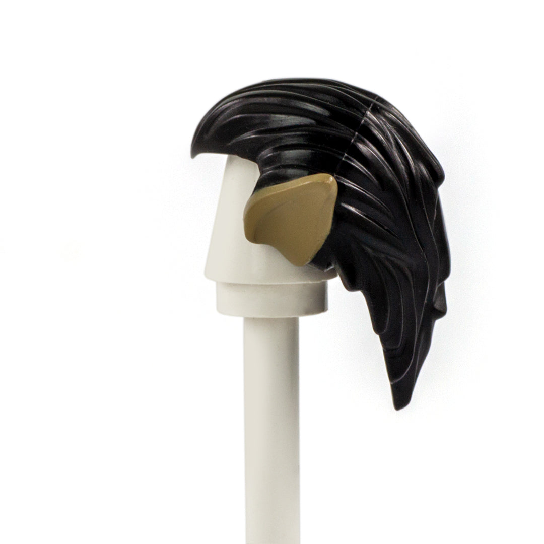 Black Hair with Dark Tan Orc Ears - LEGO Minifigure Hair
