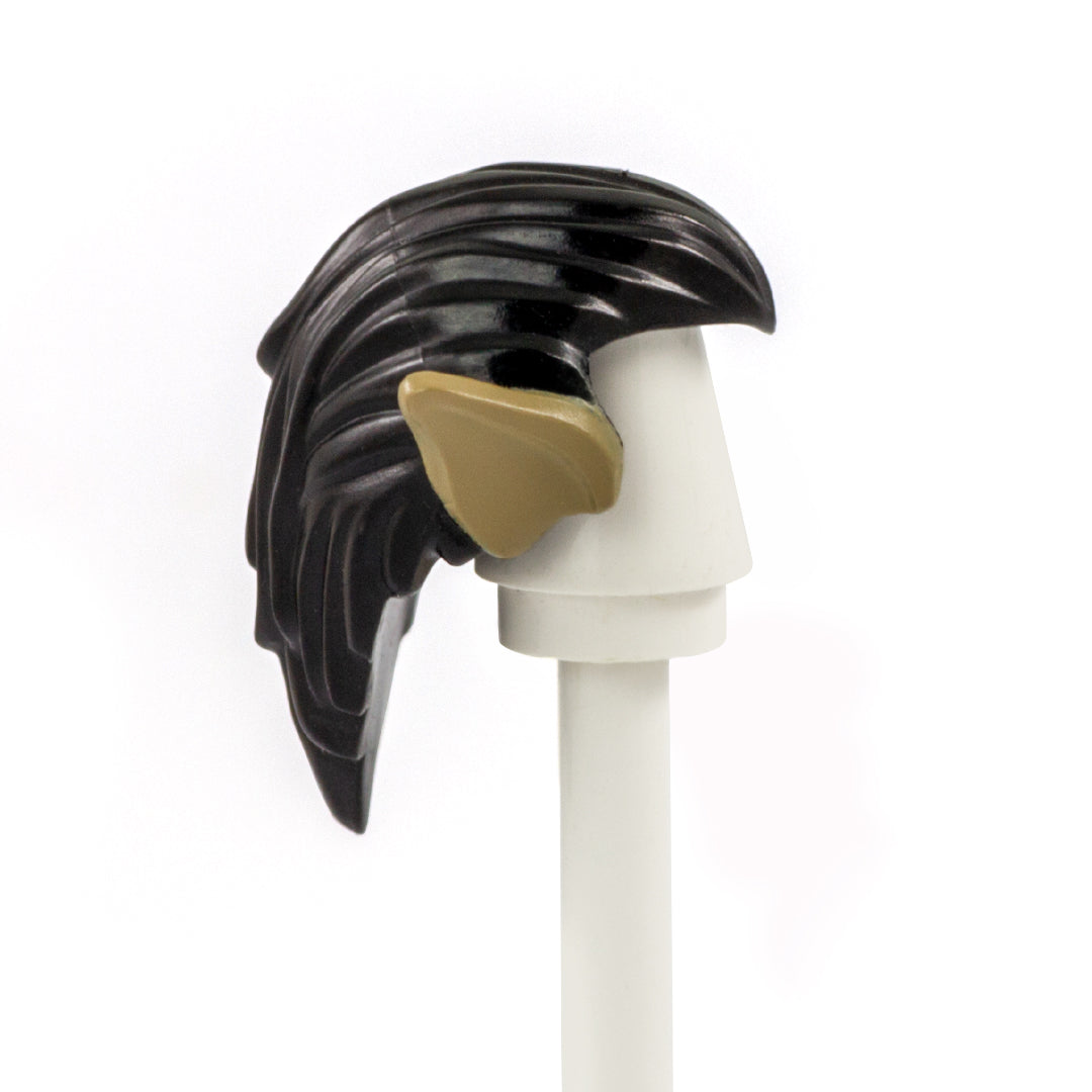Black Hair with Dark Tan Orc Ears - LEGO Minifigure Hair