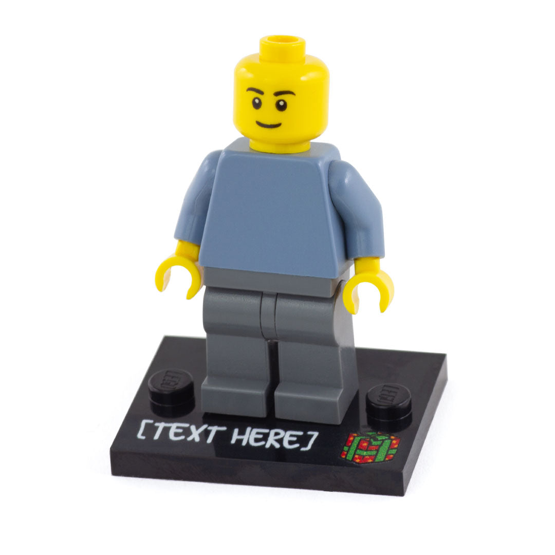 personalised present baseplate for Christmas which is custom printed for a LEGO minifigure