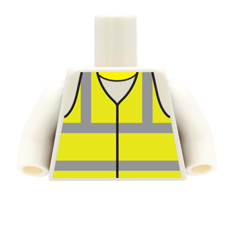 Yellow Hi Vis Vest over Top - Custom Design Minifigure Torso
