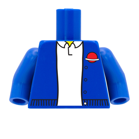School Cardigan with Custom Coloured Emblem  - Custom Design Minifigure Torso