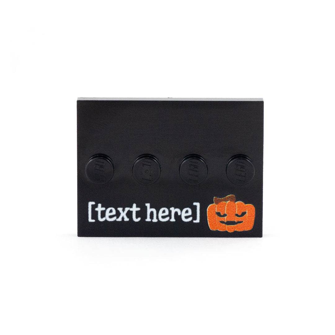 personalised pumpkin lego baseplate for you minifigure (add your own message or text)