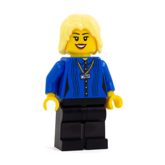 Personalised Teacher in Blue Blouse with Lanyard (No Hair) - Custom Design Minifigure